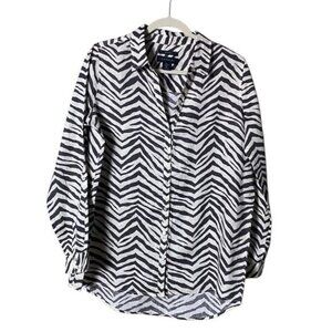 Tahari Womens Linen Button Down Medium Lagenlook Oversized Animal Print‎ Zebra